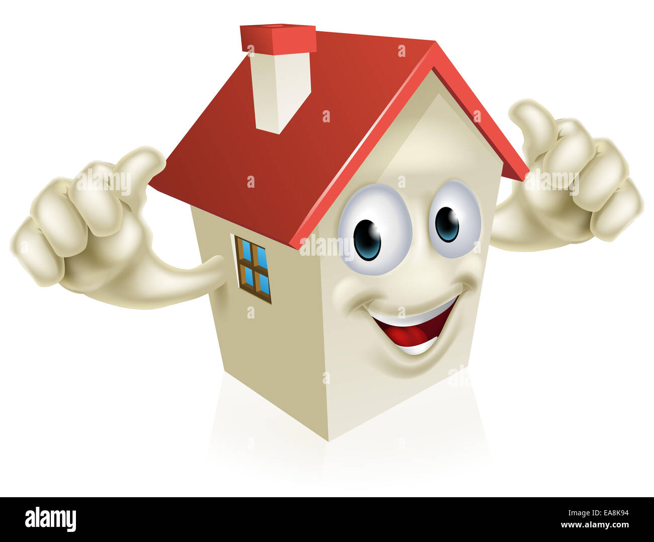 Una illustrazione di un cartoon happy house mascotte dando un pollice in alto Foto Stock