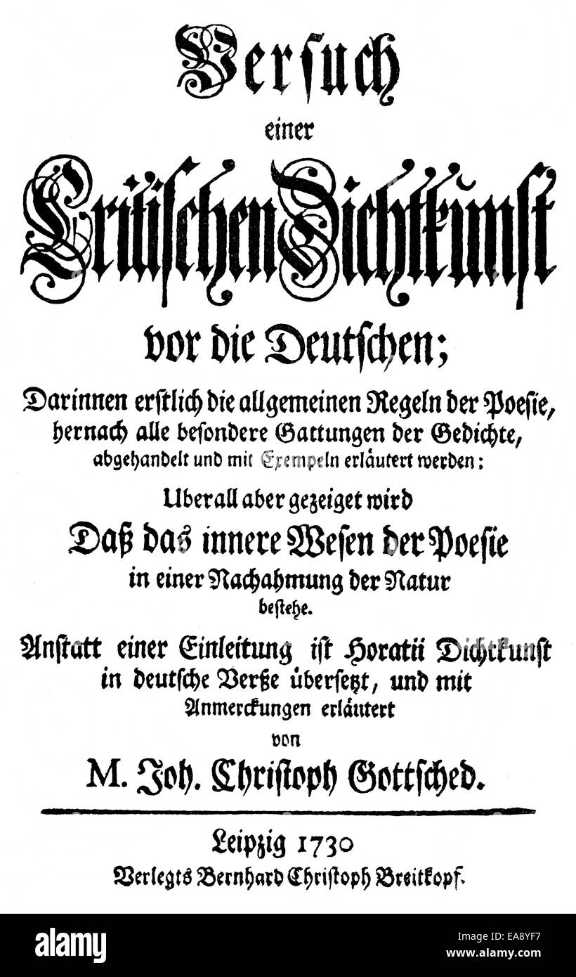 Stampa storico, 1740, pagina titolo da Johann Jakob Bodmer, 1698 - 1783, un filologo svizzero, Titel 1730, von Johann Christoph Gott Foto Stock