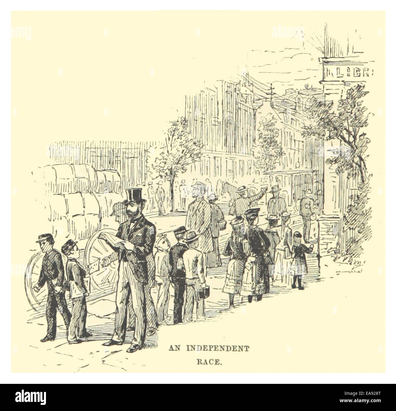 Questa illustrazione tratta dal lavoro di Mark Twain del 1883 presenta il concetto di una razza indipendente, enfatizzando i temi della fiducia in se stessi e della distinta identità culturale, centrale nel commento di Twain sulla razza e la società. Foto Stock