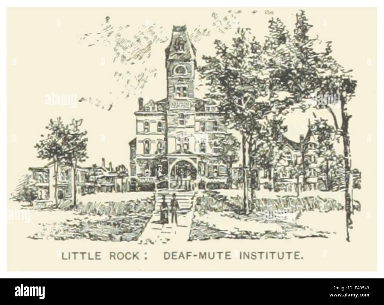 Pagina 67 dal lavoro del 1891 su Little Rock, che illustra il Deaf-Mute Institute. La pagina evidenzia il ruolo dell'istituzione nell'educare e sostenere la comunità dei sordi in Arkansas durante la fine del XIX secolo. Foto Stock