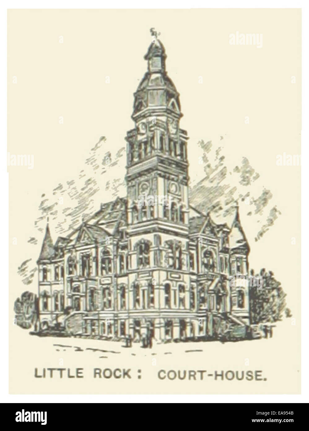 Questa illustrazione del 1891 mostra il tribunale di Little Rock, Arkansas, che ne cattura il design e il significato storico nella regione. Foto Stock