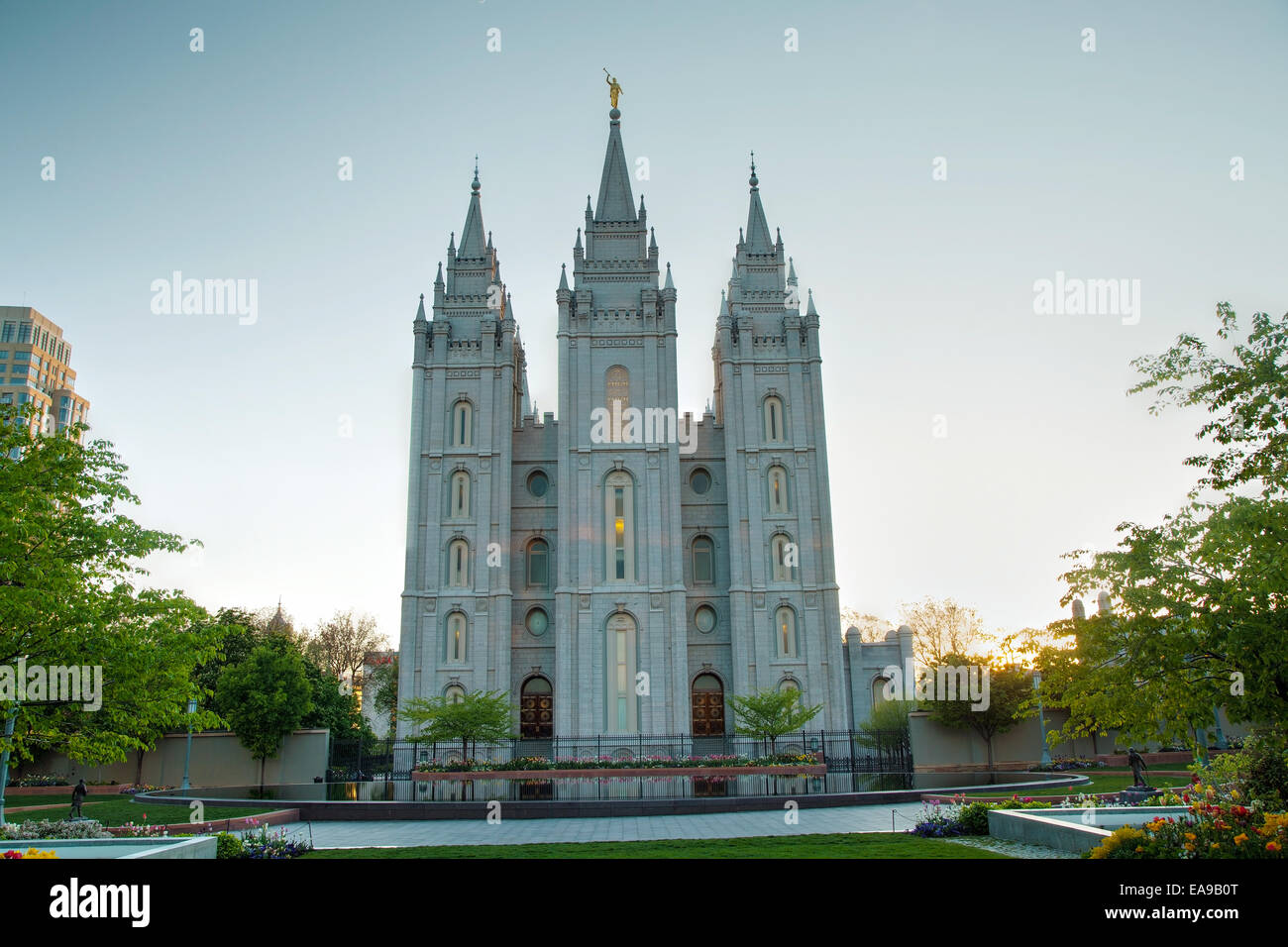 Mormoni Tempio di Salt Lake City, UT di sera Foto Stock