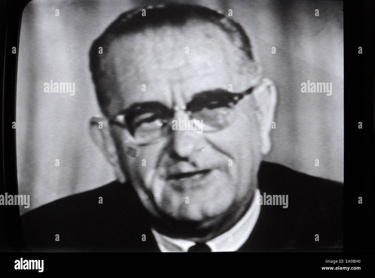 L'ex presidente degli Stati Uniti Johnson LBJ ha fotografato dal vivo in televisione a Los Angeles il 20 luglio 1969 durante l'atterraggio sulla luna USA KATHY DEWITT Foto Stock