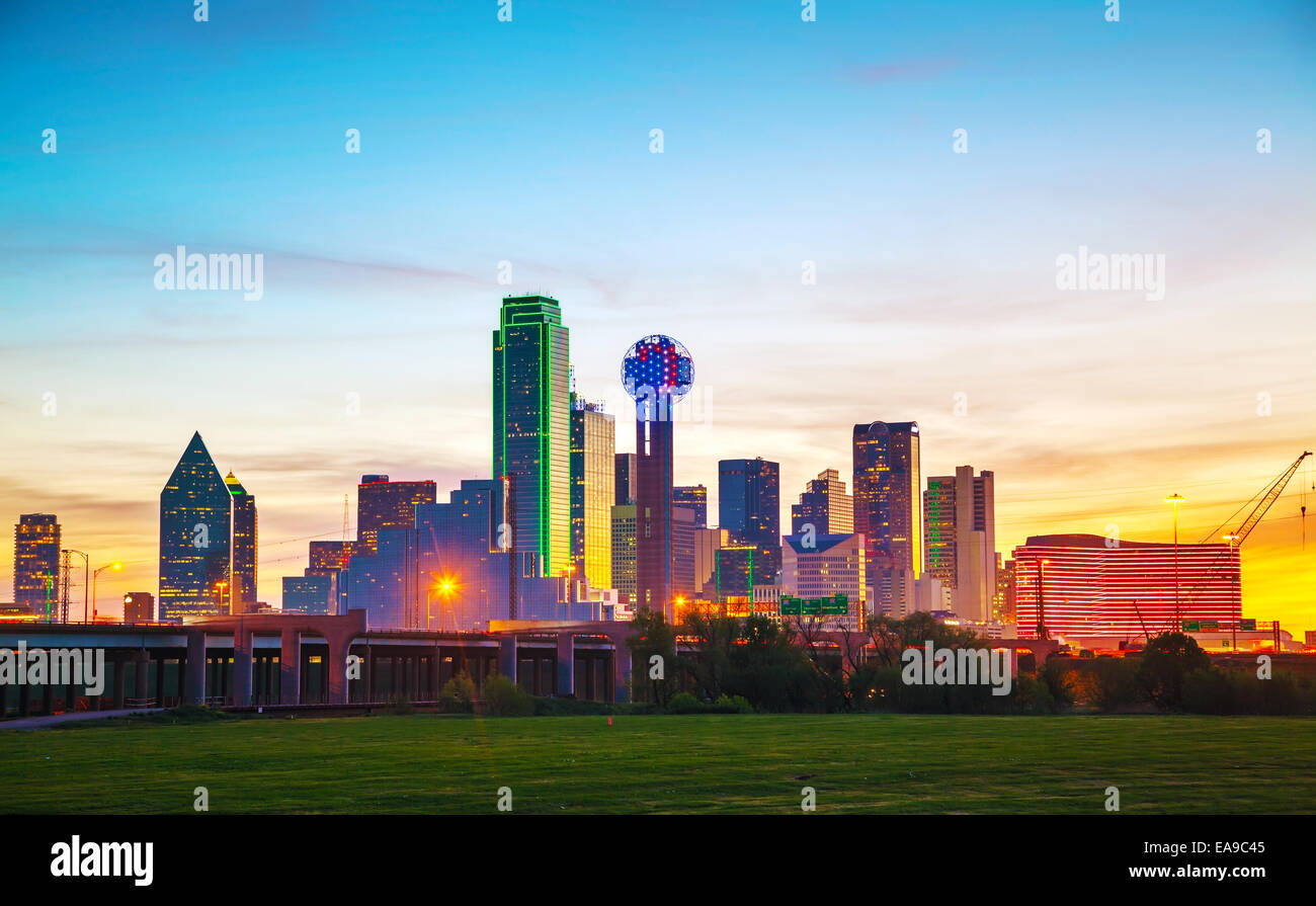 Panoramica del centro di Dallas al mattino Foto Stock