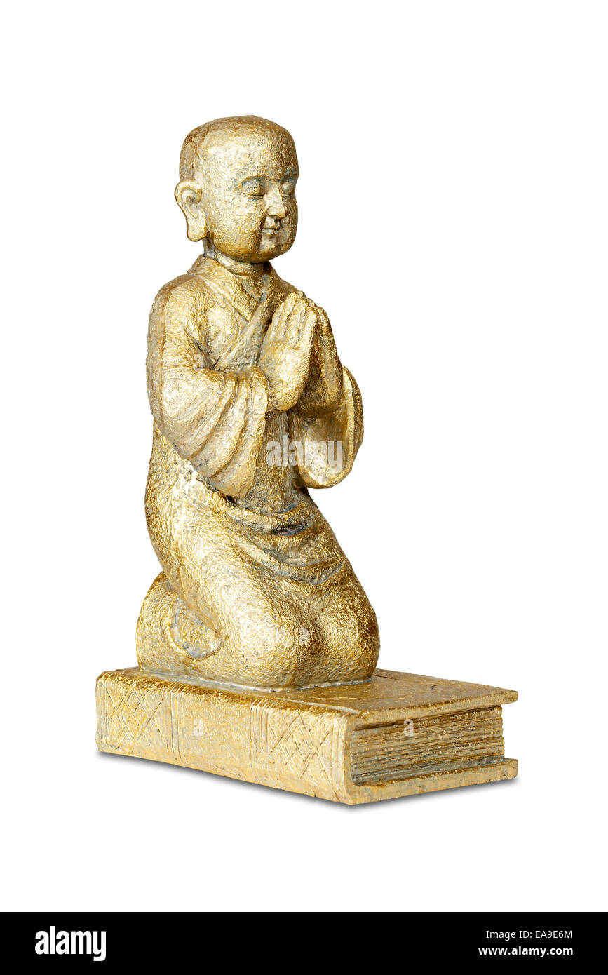 Oro statua del Buddha isolato su bianco con tracciato di ritaglio Foto Stock