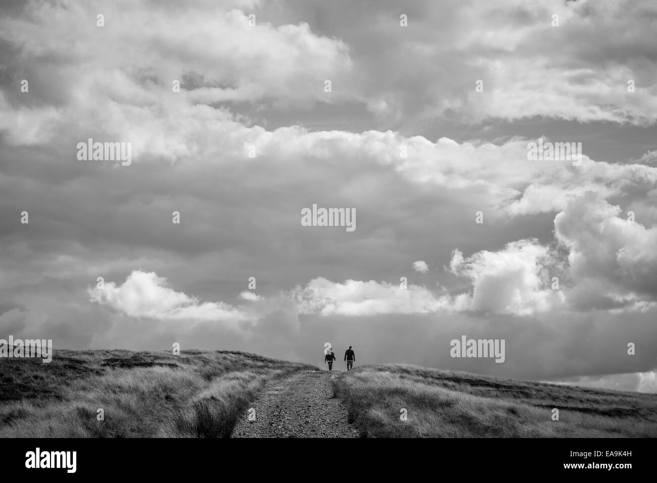 Camminare su del The Pennine Way vicino a Tan Hill, North Yorkshire. Foto Stock