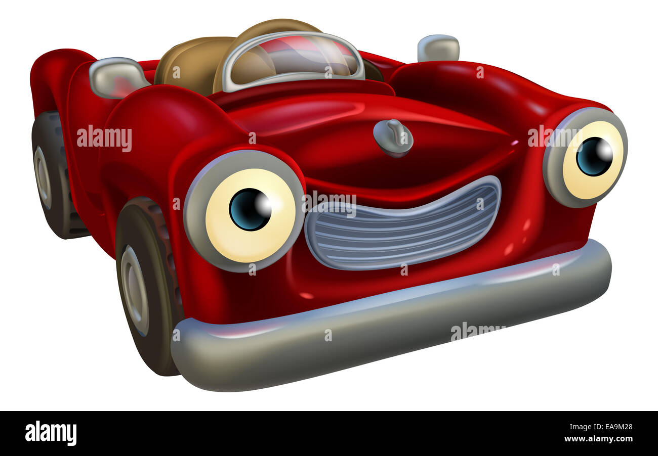 Una illustrazione di un simpatico cartoon rosso auto mascotte di carattere Foto Stock