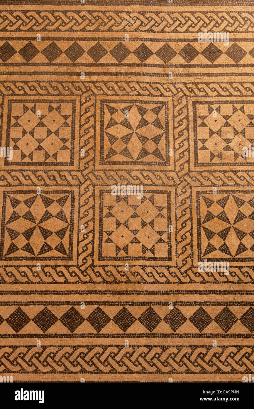 Roman pavimento a mosaico, all'interno del Museo di Archeologia, Ascoli Piceno, Le Marche, Italia Foto Stock