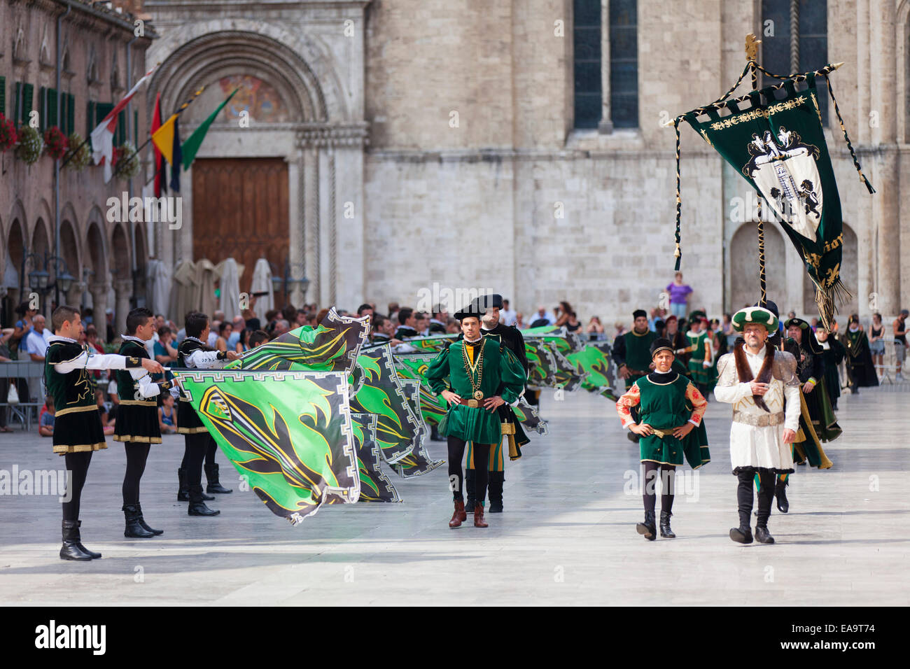 Festa Medievale di La Quintana in Piazza del Popolo, Ascoli Piceno, Le Marche, Italia Foto Stock