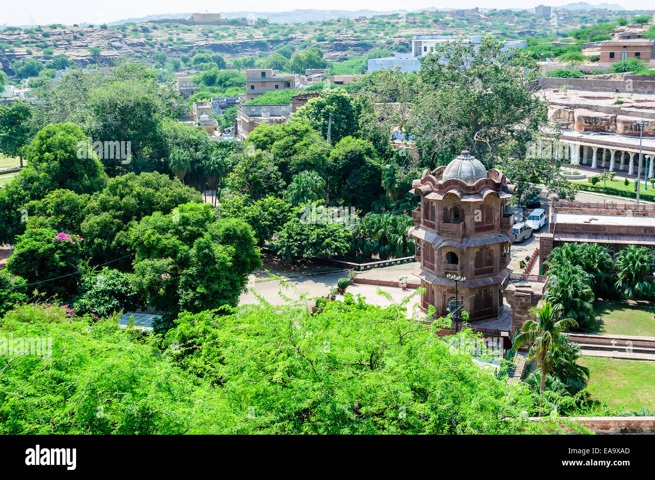 Rovine di templi della antica città di Mandor, Jodhpur, Rajasthan, India Foto Stock