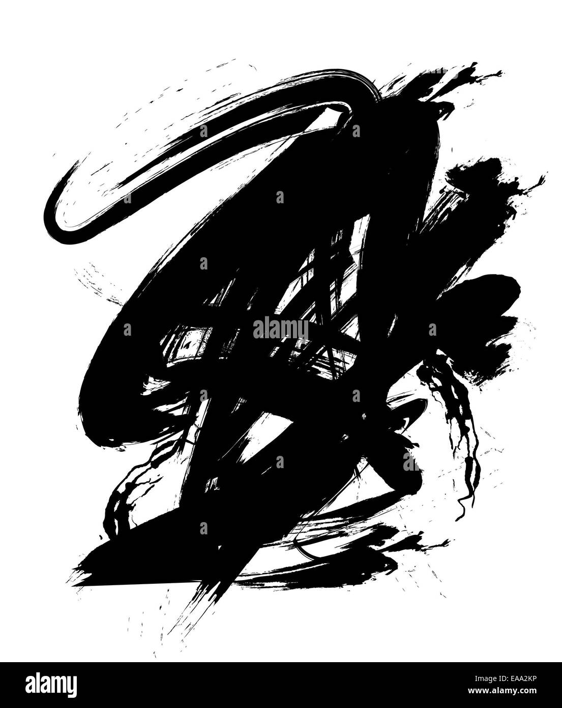 Pittura astratta nera su sfondo bianco Foto Stock