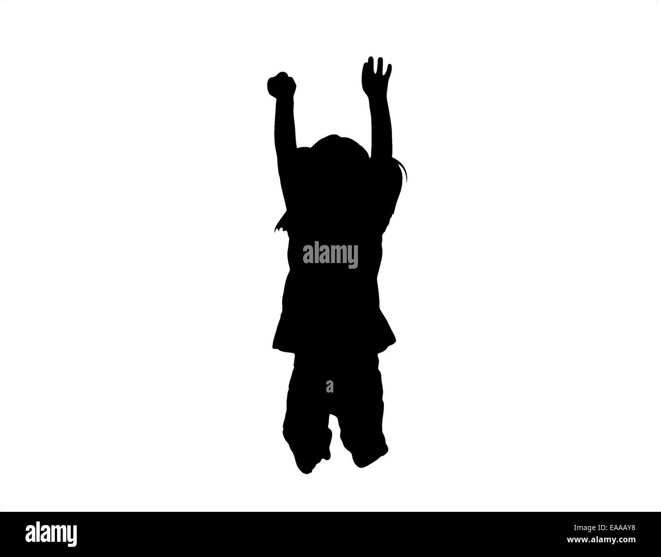 Jumping bambino Silhouette su sfondo bianco Foto Stock