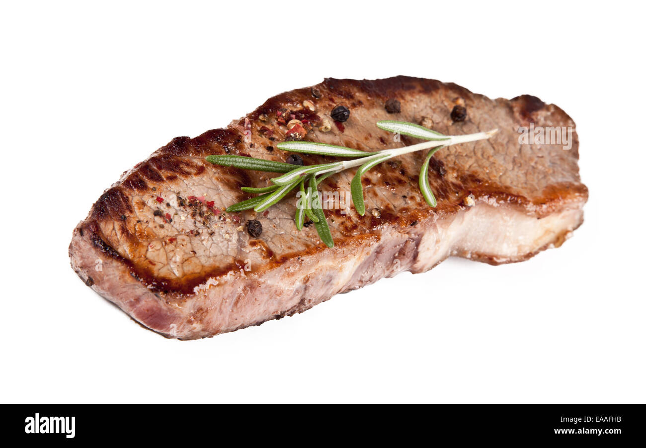 Deliziosa bistecca di manzo isolato su sfondo bianco Foto Stock