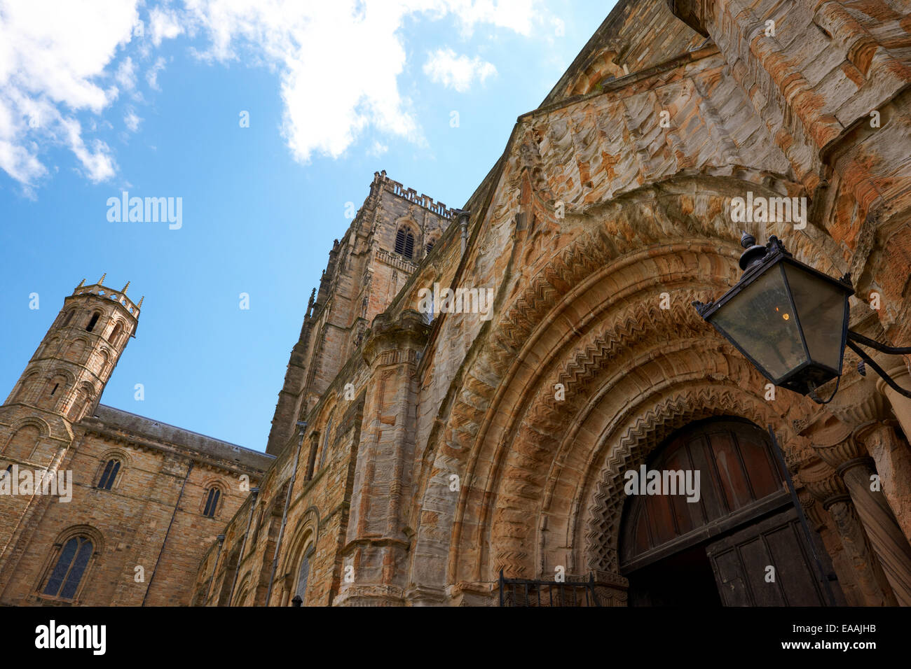 La Cattedrale di Durham, dettaglio sopra la porta nord REGNO UNITO Foto Stock