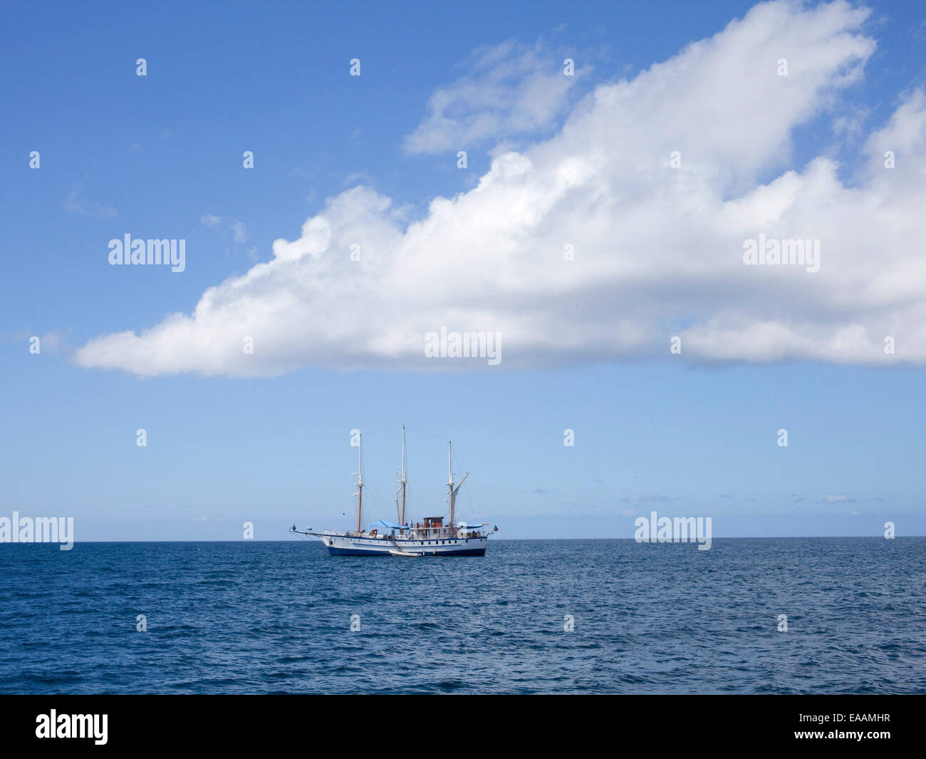 Yacht ormeggiati in oceano con grande nuvola Foto Stock