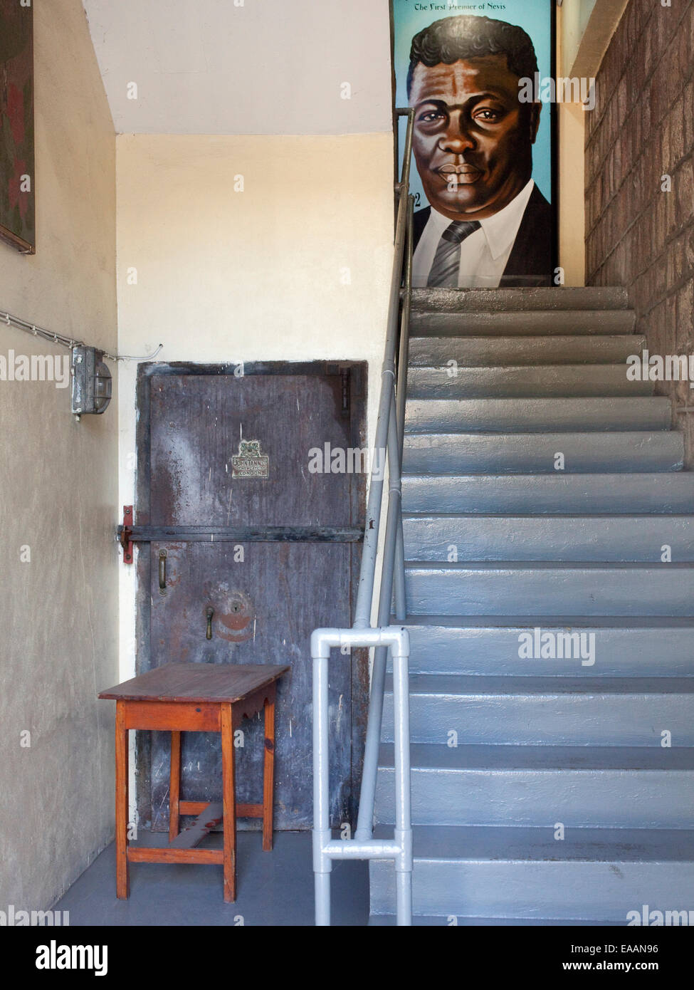 Scala di accesso alla libreria sull'Isola di Nevis Foto Stock