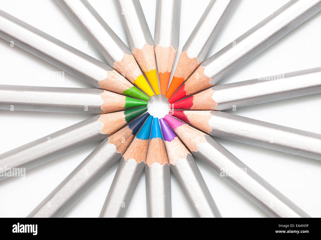 La grafite matite colorate rivestite cerchio Foto Stock