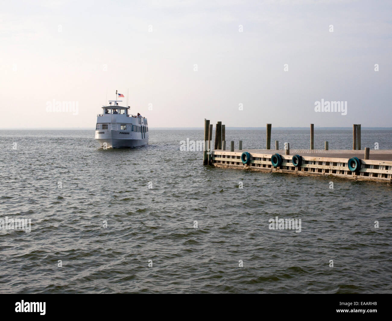 Il traghetto che arrivano al dock Foto Stock