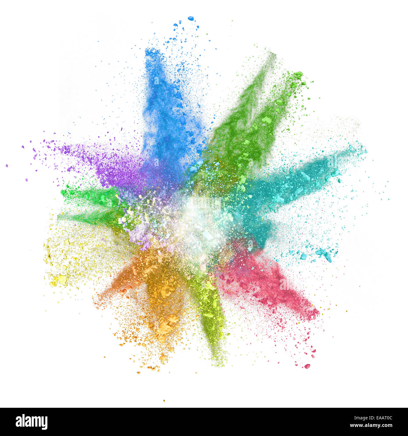 Bloccare il movimento della polvere colorata esplosione isolati su sfondo bianco Foto Stock