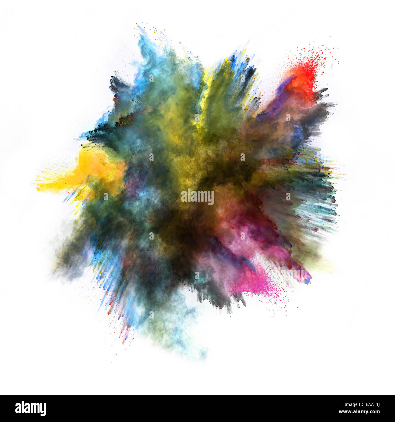 Bloccare il movimento della polvere colorata esplosione isolati su sfondo bianco Foto Stock