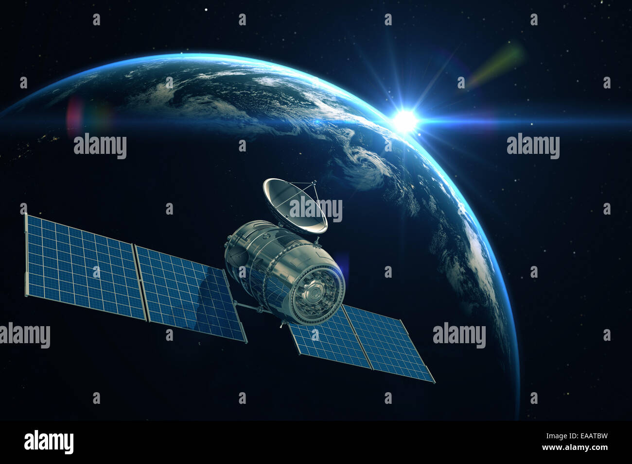 Satellite orbitante intorno alla terra Foto Stock