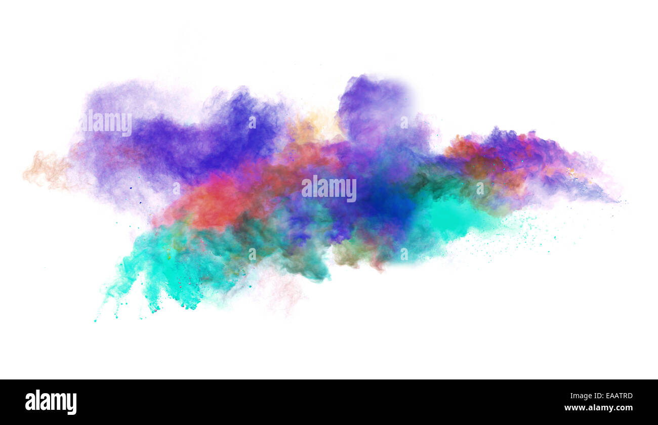Bloccare il movimento della polvere colorata esplosione isolati su sfondo bianco Foto Stock