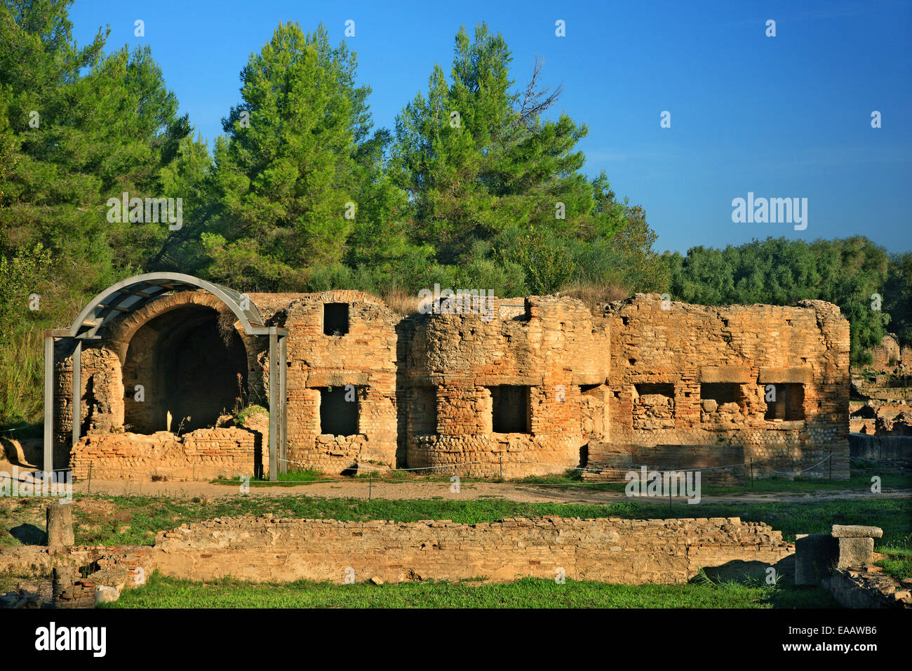 Le terme romane presso il sito archeologico di Olimpia Antica, Ileia ("Elis'), Peloponneso e Grecia. Foto Stock