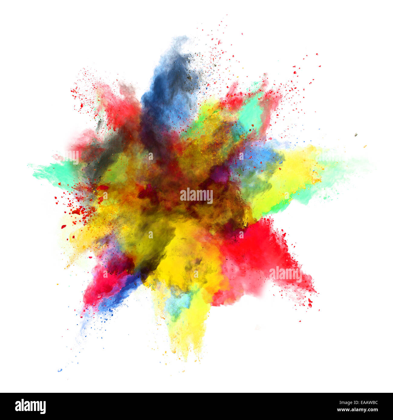 Bloccare il movimento della polvere colorata esplosione isolati su sfondo bianco Foto Stock