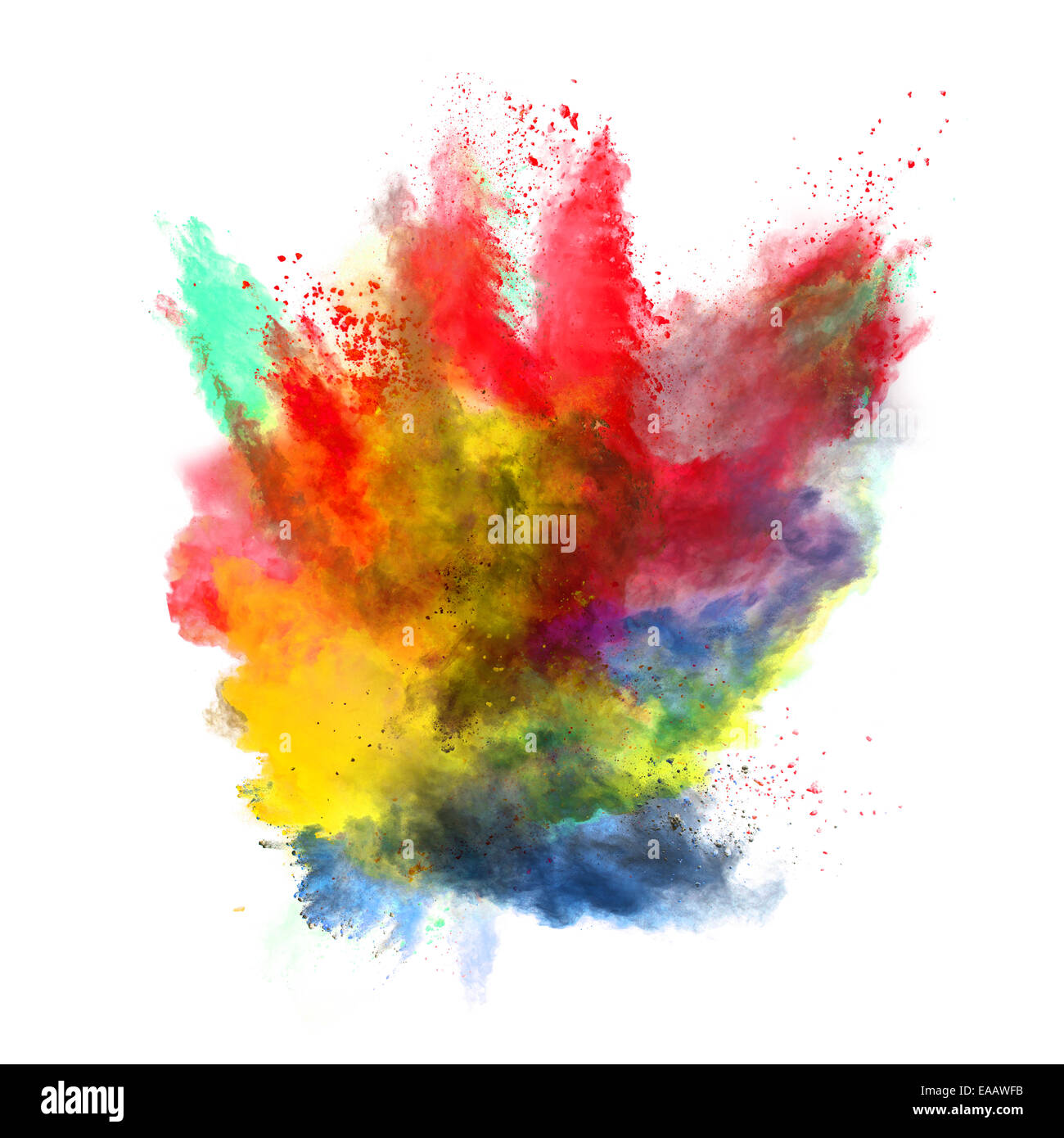 Bloccare il movimento della polvere colorata esplosione isolati su sfondo bianco Foto Stock