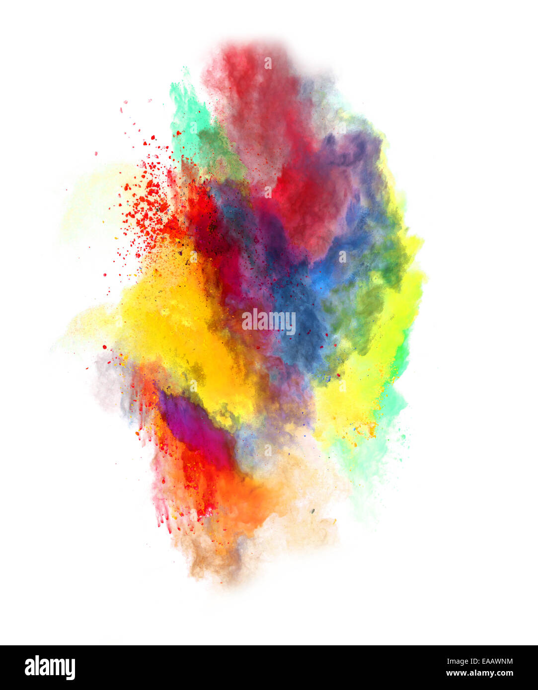 Bloccare il movimento della polvere colorata esplosione isolati su sfondo bianco Foto Stock