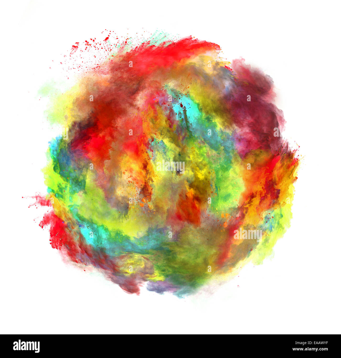 Bloccare il movimento della polvere colorata esplosione isolati su sfondo bianco Foto Stock