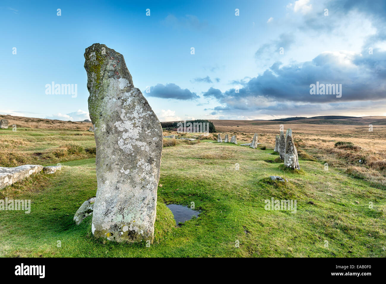 Scorhill cerchio di pietra vicino Gidleigh sul Parco Nazionale di Dartmoor in Devon Foto Stock