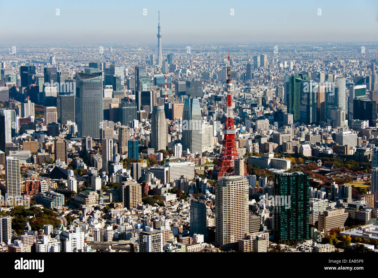 Tokyo Sky Tree e Tokyo Tower vista aerea Foto Stock