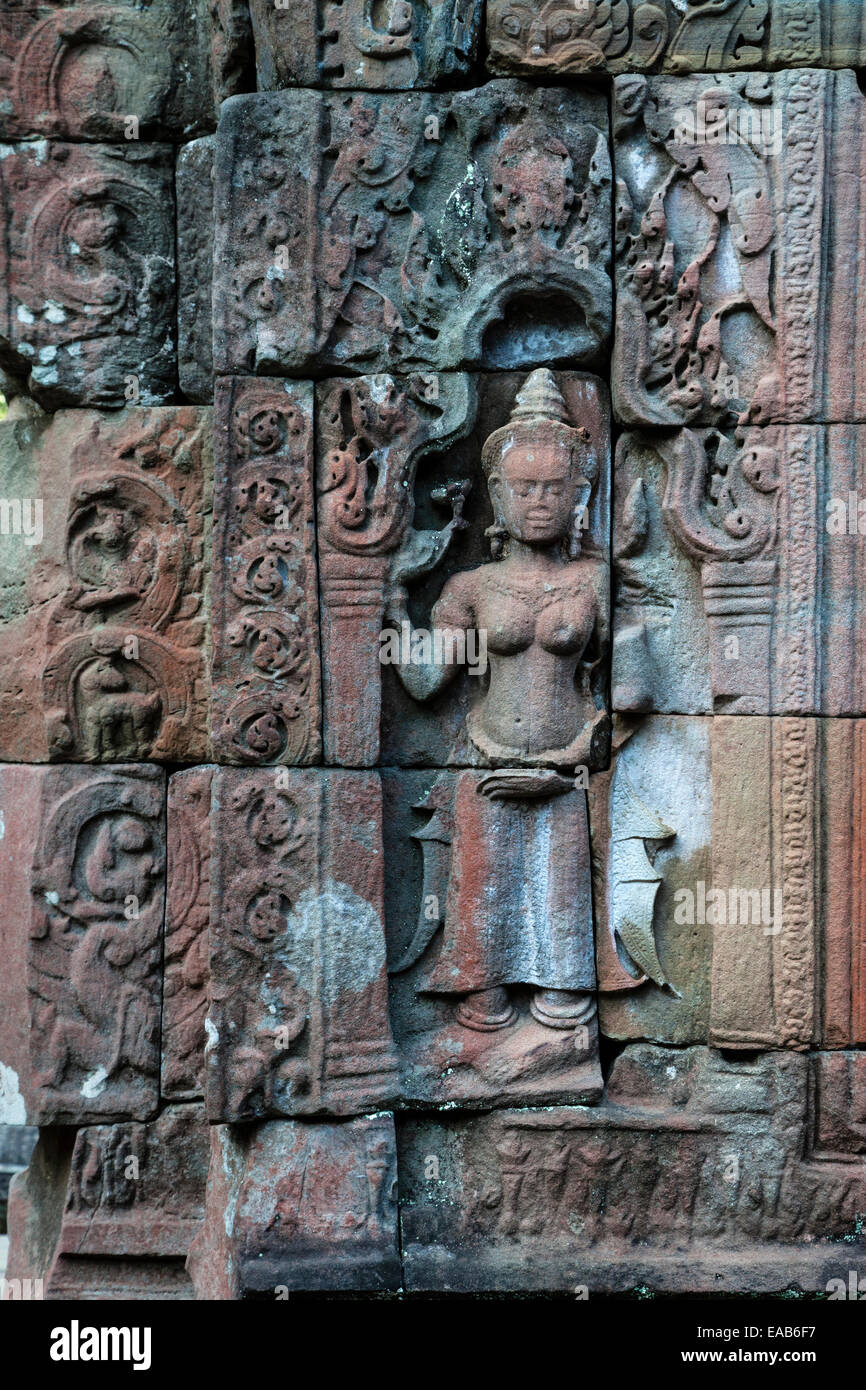 Cambogia. Preah Khan rovine. Devata carving, 12th. Secolo. Foto Stock