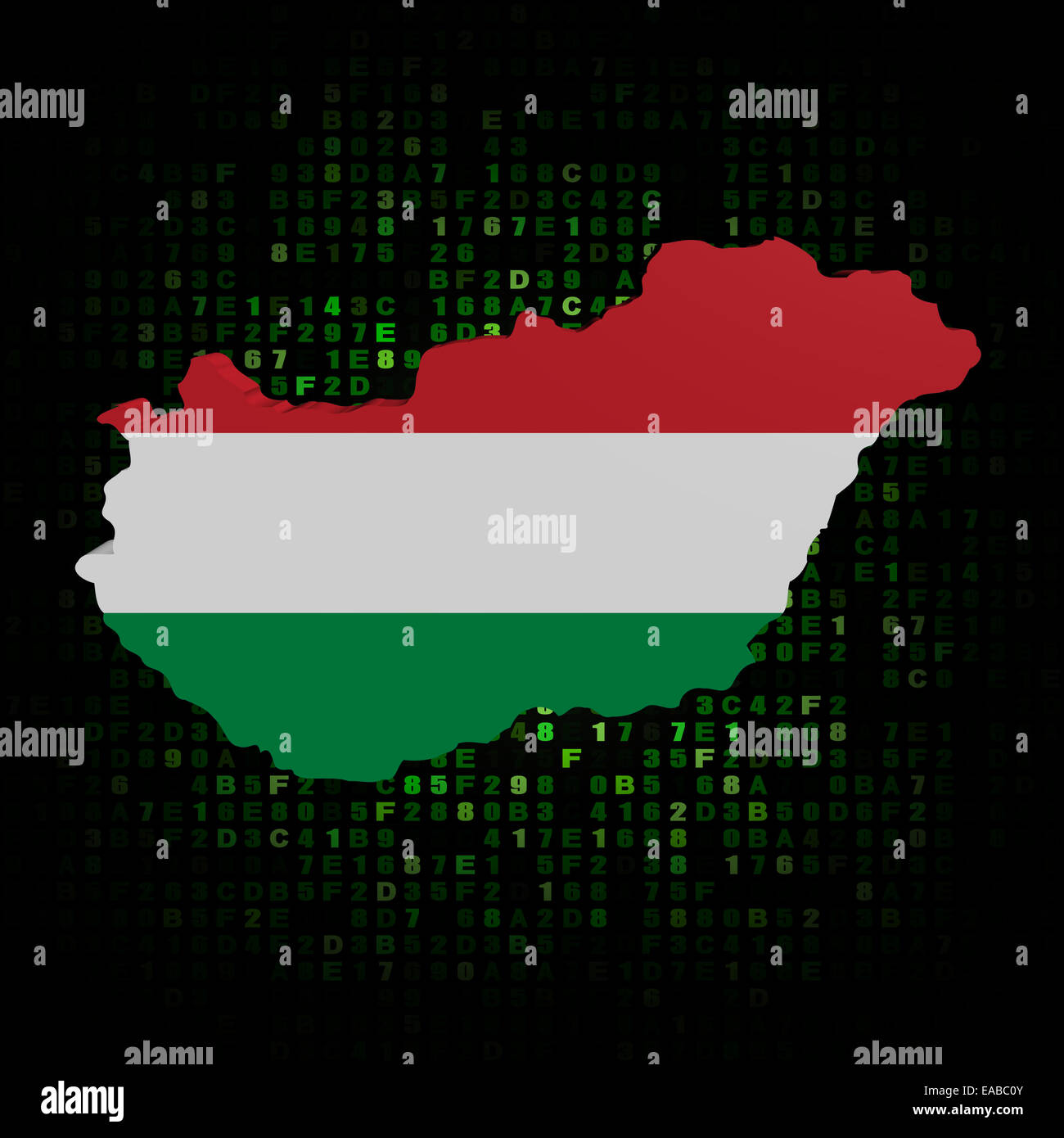 Mappa di Ungheria bandiera sul codice esadecimale illustrazione Foto Stock