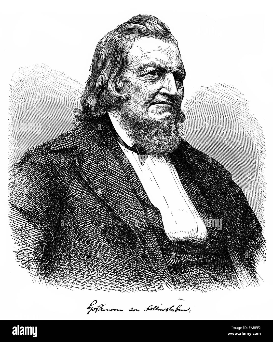 Ritratto con autografo di August Heinrich Hoffmann o Hoffmann von Fallersleben, 1798-1874, università studioso tedesco per studi Foto Stock