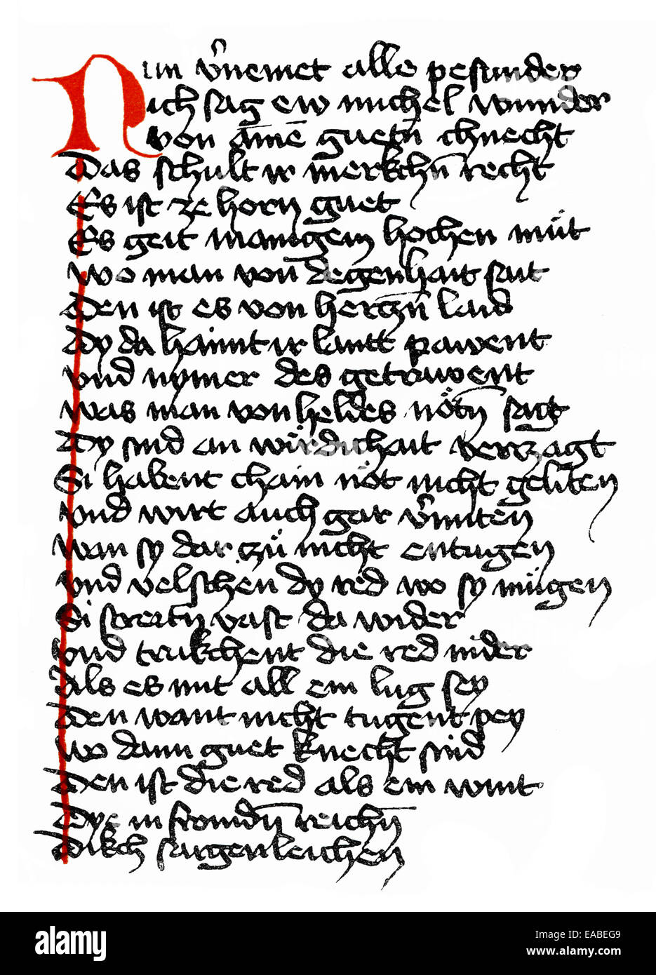 Stampa storico, manoscritto, duca Ernst, un medio alto tedesco versetto romanzo o un menestrello della poesia dell'Alto Medioevo, XII e Foto Stock