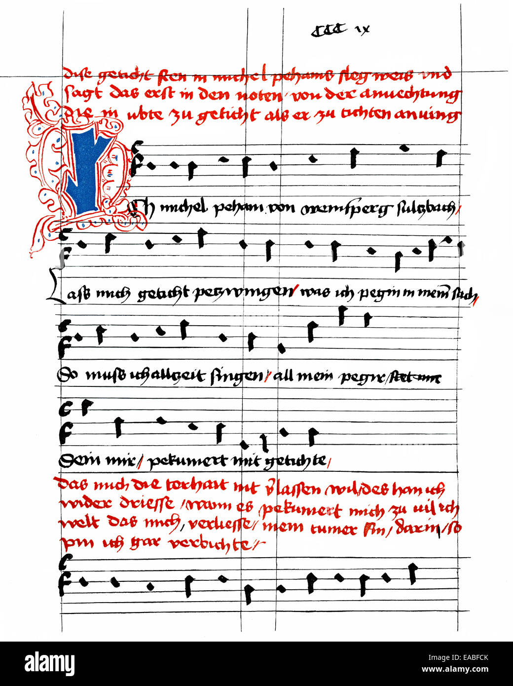 Manoscritto storico da Michael o Michel Beheim, anche Behaim, Beham o Behm, 1420 - 1470, scrittore, poeta Weinsbergensis, XV C Foto Stock