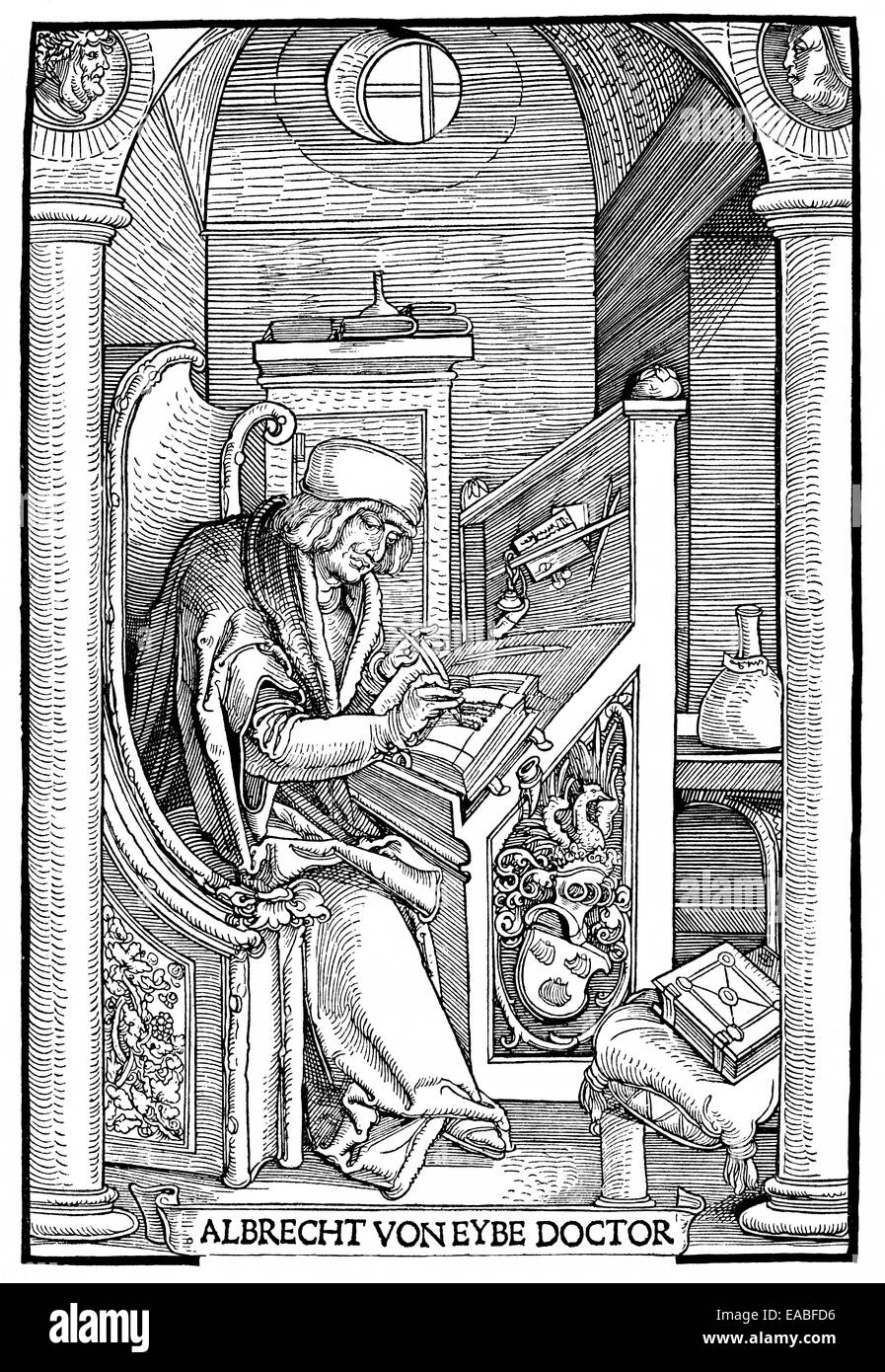 Stampa storico, Albrecht von Eyb, 1420 - 1475, avvocato e umanista precoce scrittore tedesco e traduttore, xilografia dal 1521 da SP Foto Stock