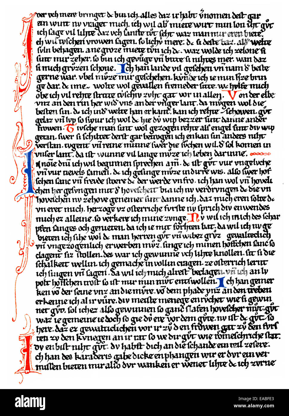 Manoscritto storico, grande canzone di Heidelberg manoscritto, Codex Manesse, da Walther von der Vogelweide, da 1170 - 1230, tedesco po Foto Stock
