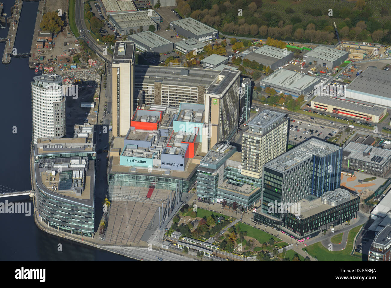 Una veduta aerea di MediaCityUK a Salford, Manchester. Sede della BBC Foto Stock