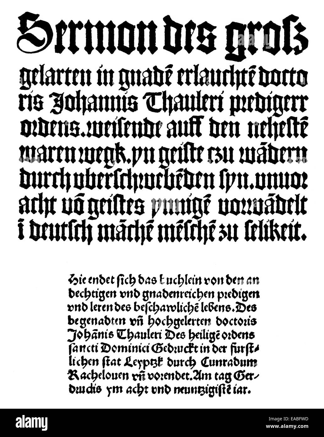 Stampa storico, manoscritto, sermone di Johannes Tauler, c. 1300-1361, Tedesco teologo e predicatore, tardo medievale tedesco Domini Foto Stock