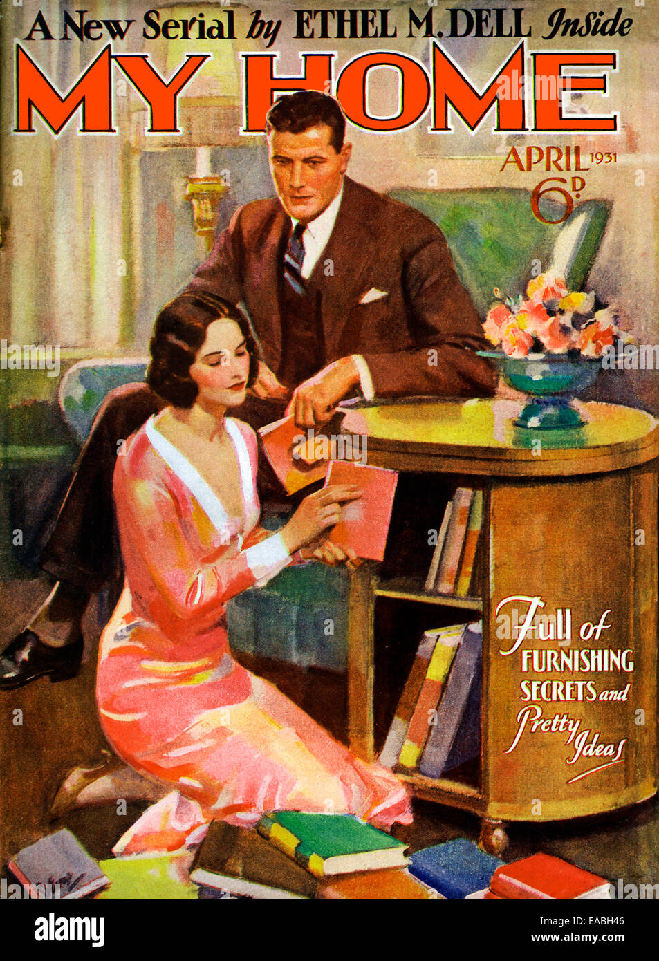 La mia casa, libreria, 1931 la copertura della casa inglese e lifestyle magazine per il nuovo suburban middle class, mettere i libri in una nuova libreria Foto Stock