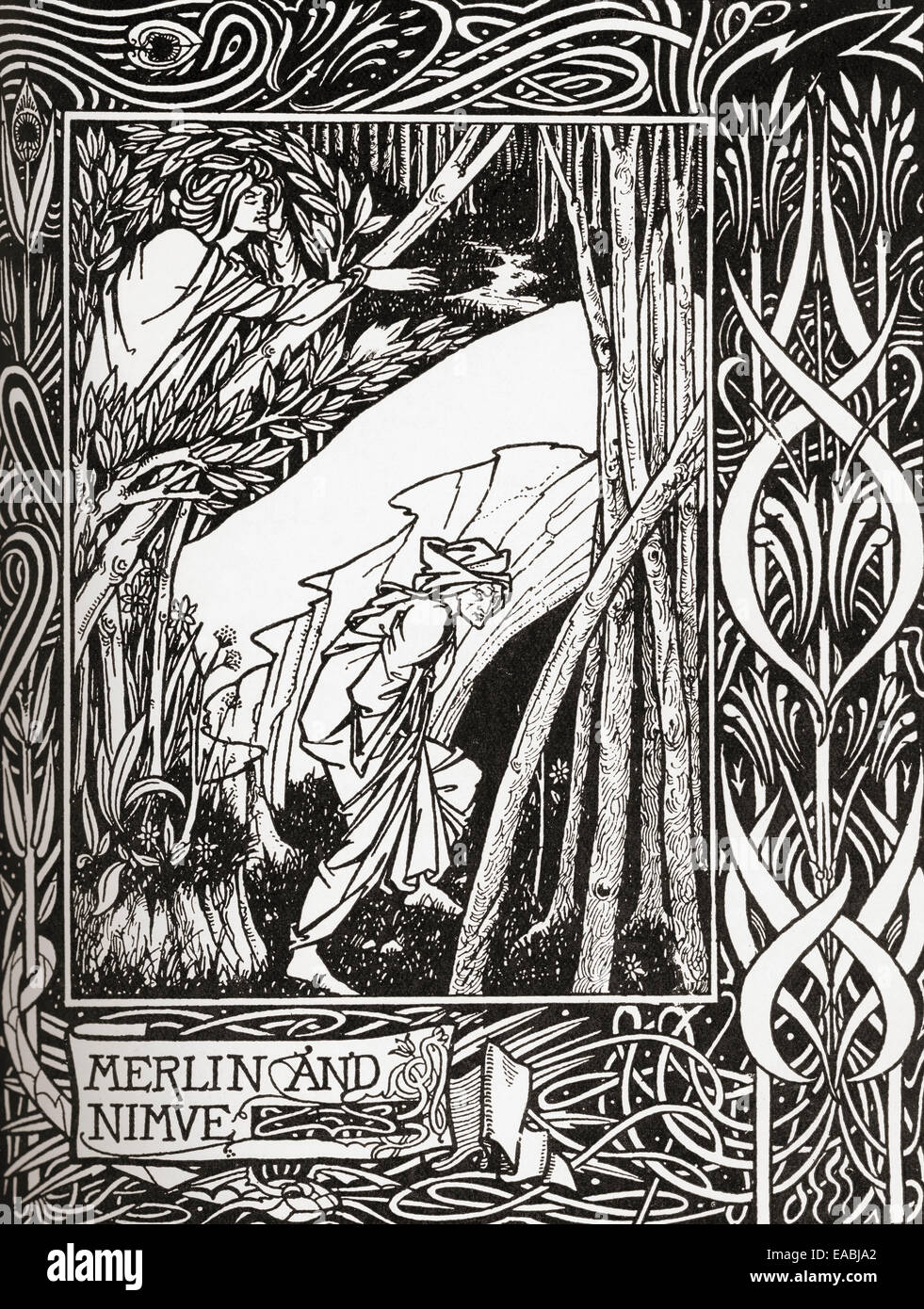 Pagina decorazione da Aubrey Beardsley dalla Morte D'Arthur di Sir Thomas Malory. Aubrey Vincent Beardsley, 1872 - 1898. Foto Stock