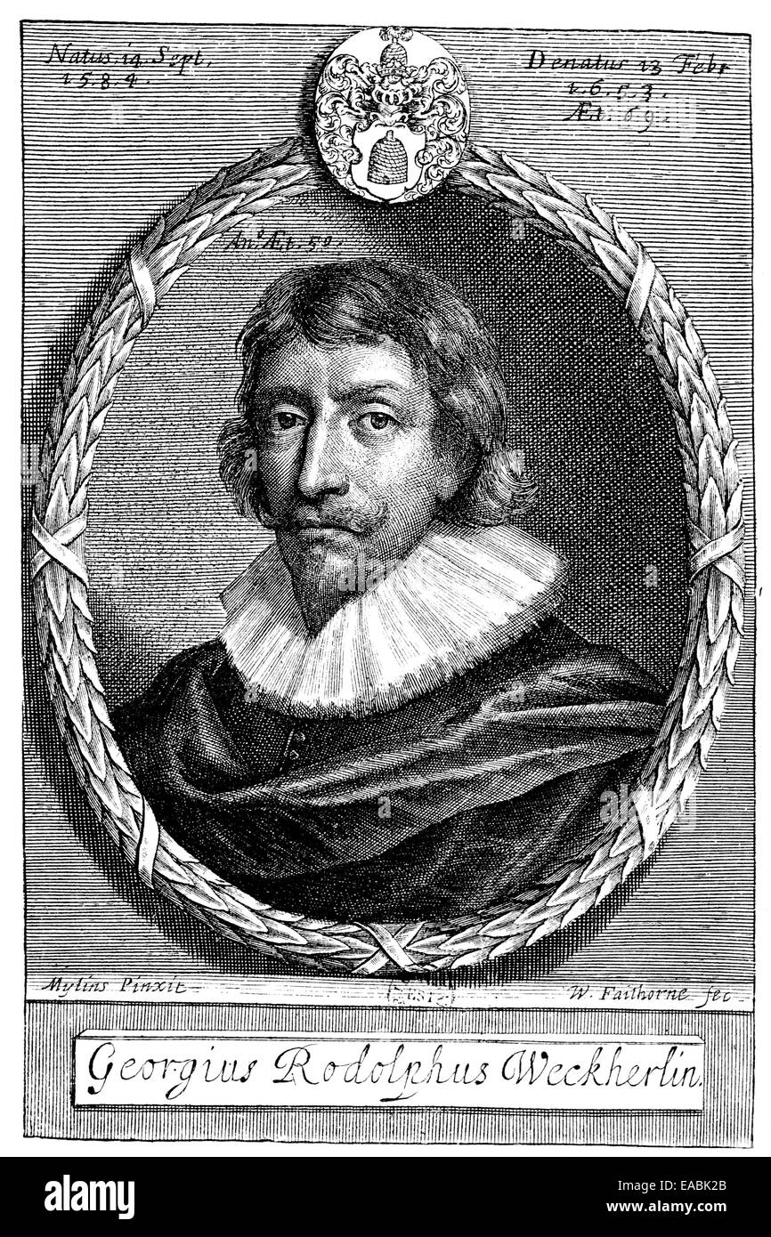 Georg Rudolf Weckherlin 1584 - 1653; un poeta tedesco, Ritratto von Georg Rodolf Weckherlin (1584 - 1653), höfischer deutscher Lyri Foto Stock
