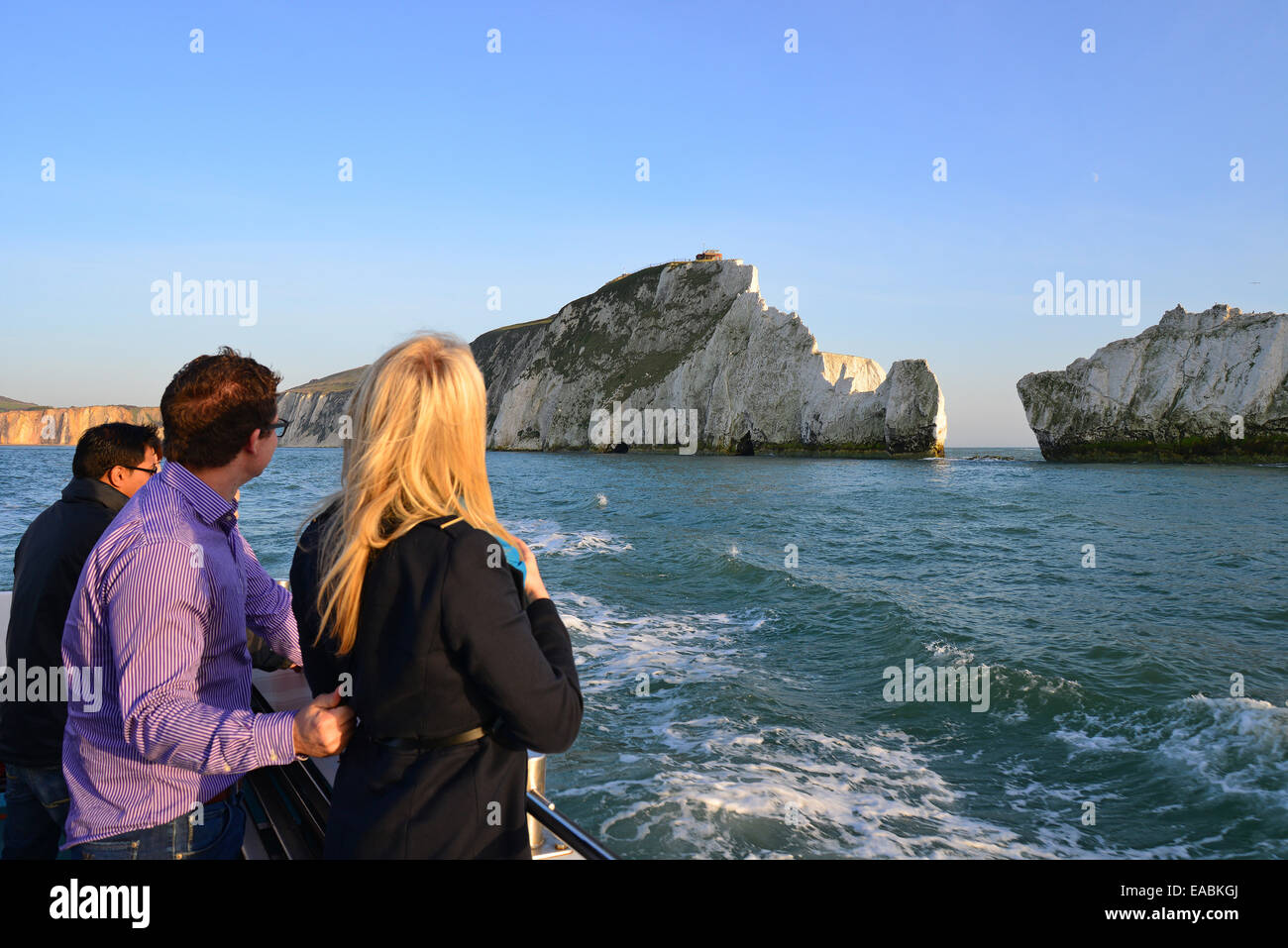 Gli aghi da escursione in barca, Isle of Wight, England, Regno Unito Foto Stock