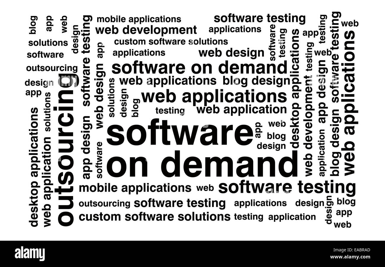 Software on demand wordcloud Foto Stock