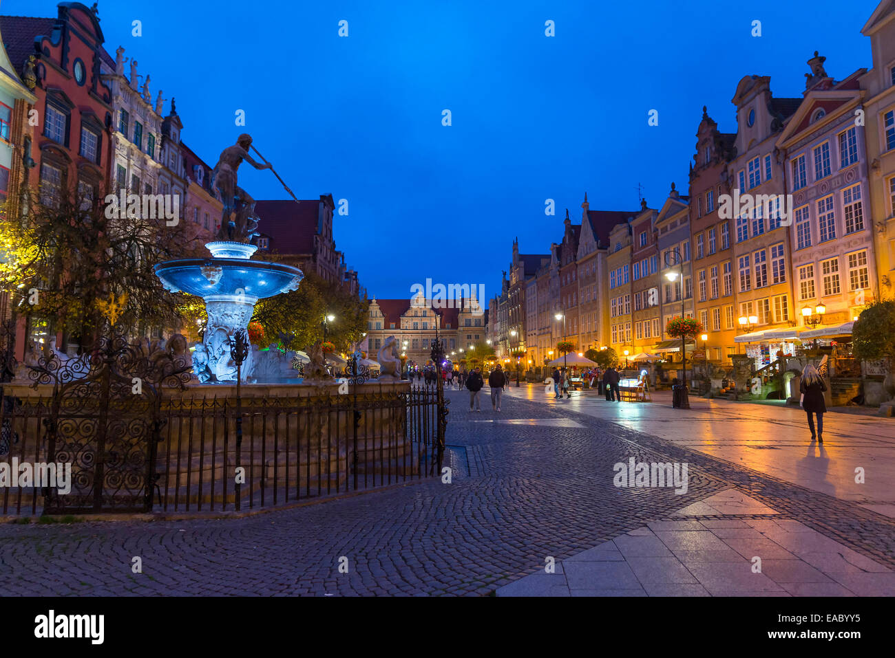 GDANSK, Polonia - 22 ottobre 2014: Storico di Danzica - Fontana di Nettuno nel centro storico della città. Foto Stock