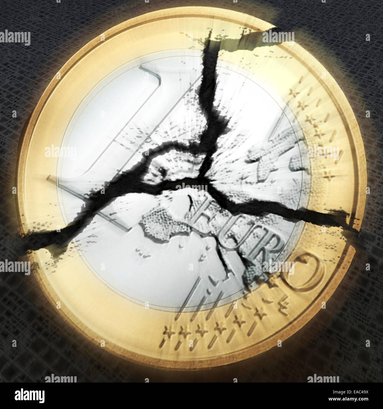 Visualizzazione digitale di una rotta di monete in euro Foto Stock