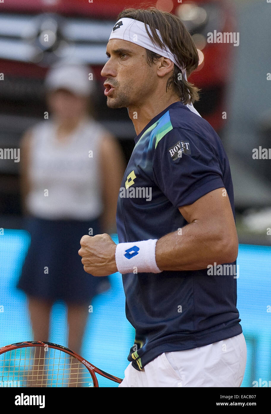 2014 Mutua Madrid Open Uomini Singoli - David Ferrer v Ernests GULBIS - Quarti di finale. David Ferrer ha sconfitto Ernests GULBIS oltre 2 set (7-6, 6-3) con: David Ferrer dove: Madrid, Spagna Quando: 09 Maggio 2014 Foto Stock